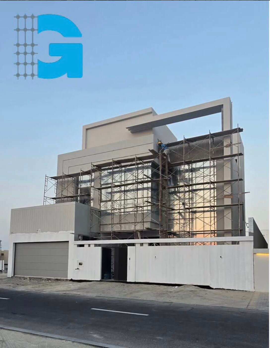 Villa facade under scaffolding